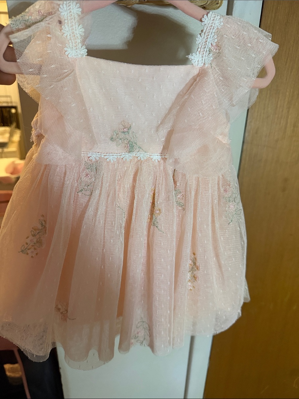 Toddler Pink Floral Embroidered Tulle Dress - Sleeveless Party Dress